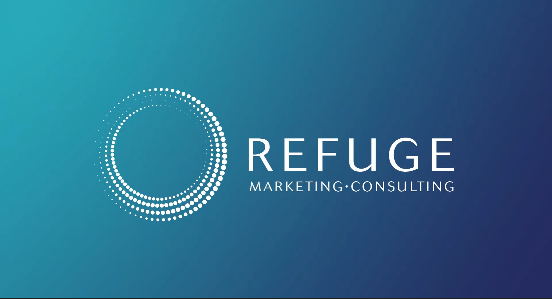 REFUGE Marketing & Consulting logo in white on blue background