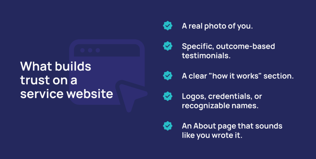 List of trust-building elements for a service website